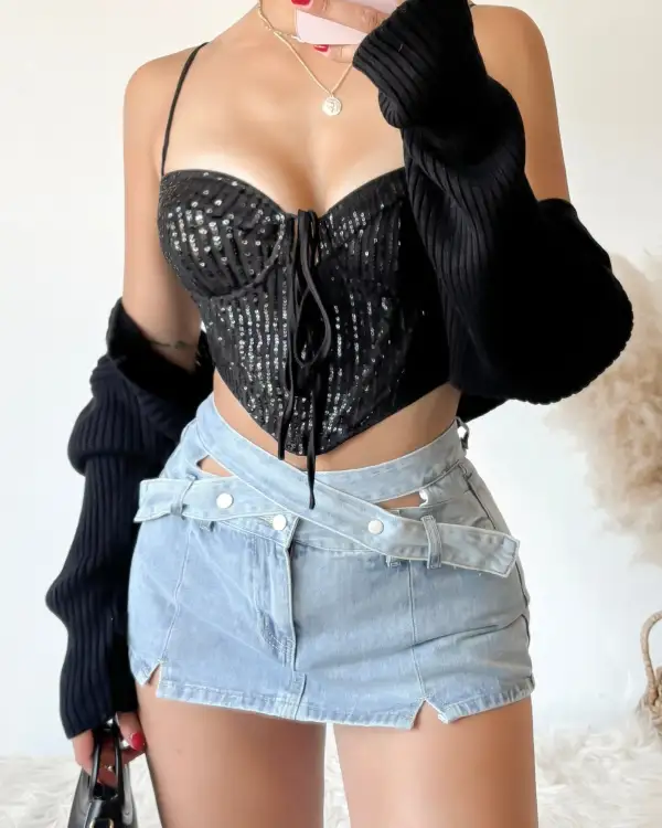 SYLVIA SEQUIN CORSET TOP (PINK)