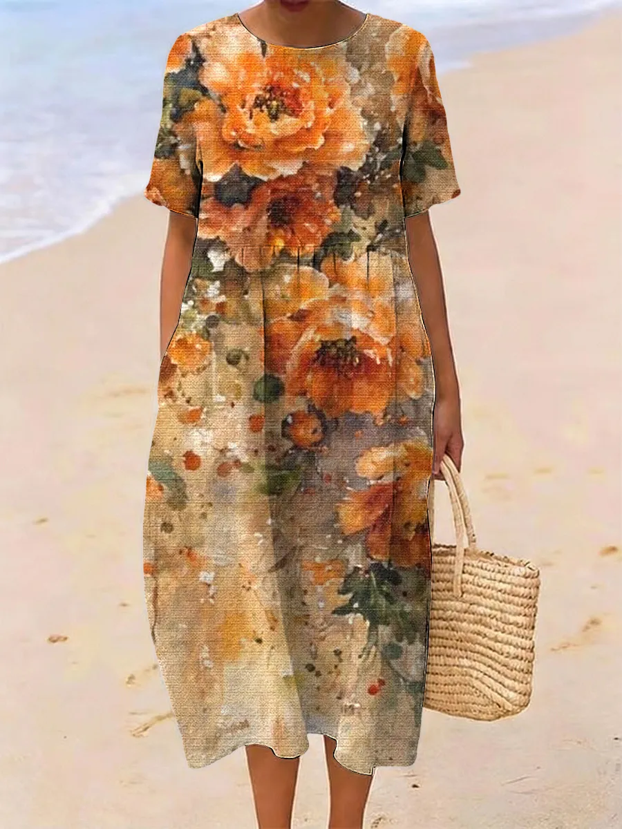 Women's Retro Floral Oil Painting Dress
