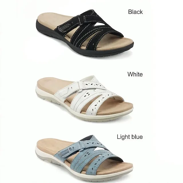 Women's Sandals Slippers Boho Bohemia Beach Flat Sandals Outdoor Slippers Daily Beach Summer Wedge Heel Classic Casual PU Solid Color Black White Pink