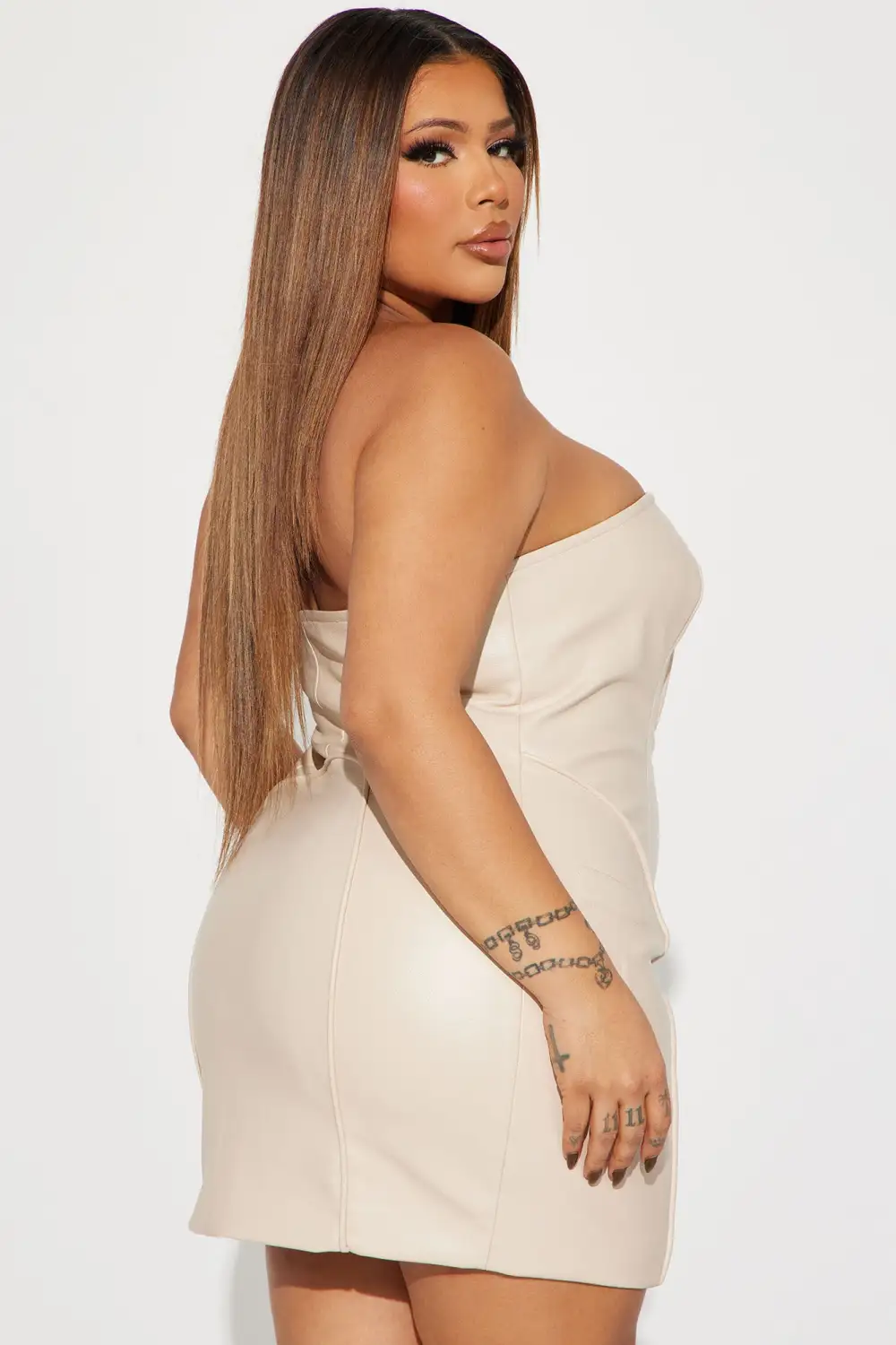 Harley Strapless Faux Leather Mini Dress - Cream
