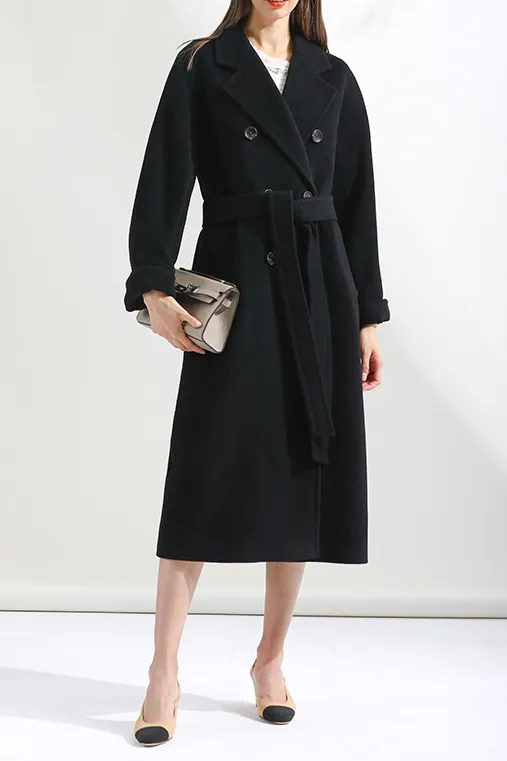 Solid double breasted cashmere lapel coat