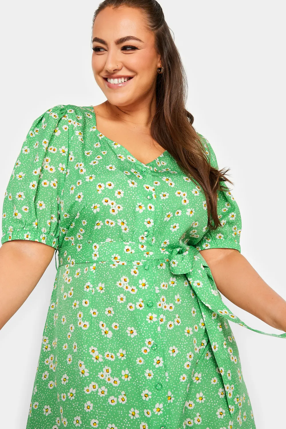YOURS Curve Green Sweetheart Neckline Floral Print Tea Dress