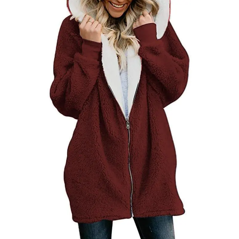 Mayoulove Women zipper warm coat with hood