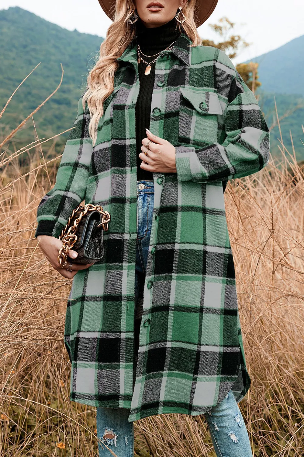 Plaid Print Long Shirt Jacket