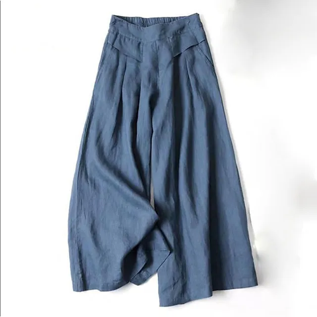 Women's Culottes Wide Leg Wide Leg Pants Trousers 100% Cotton Plain Pocket Baggy Full Length High Waist Casual Lounge Casual Daily Black White M L Autumn / Fall Spring & Summer