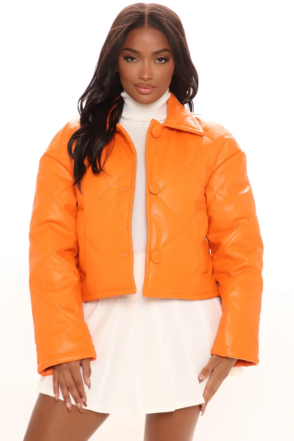 Watch Out For Me Faux Leather Jacket - Orange