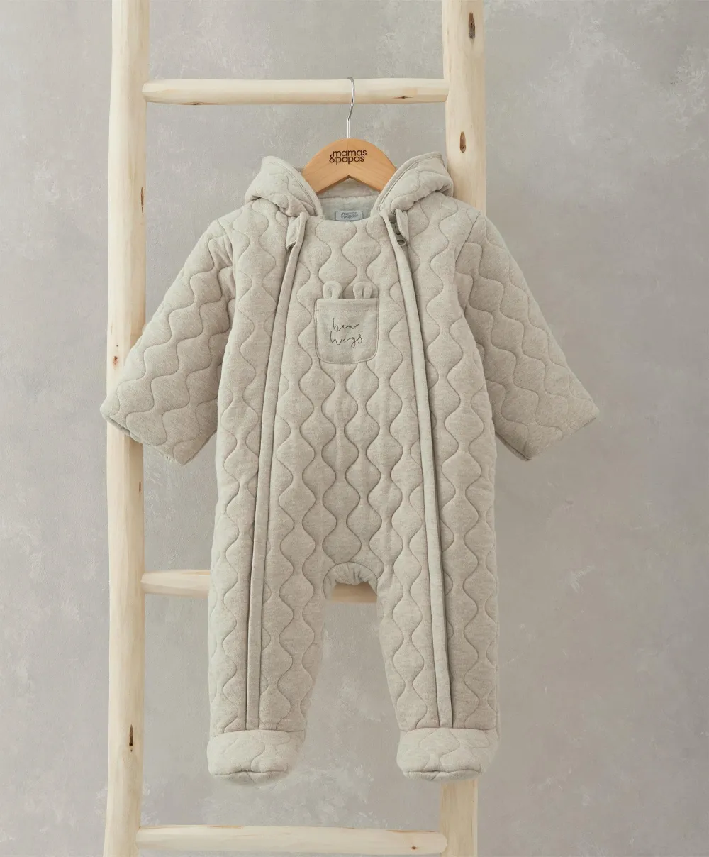 Bear Hugs Quilted Jersey Pramsuit - Sand