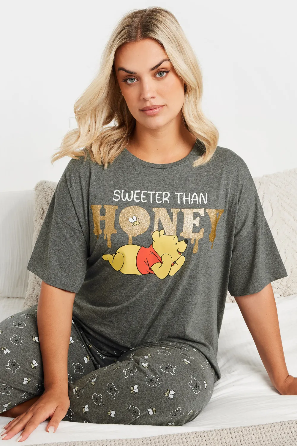 DISNEY Curve Grey Winnie The Pooh Wide Leg Pyjama Set