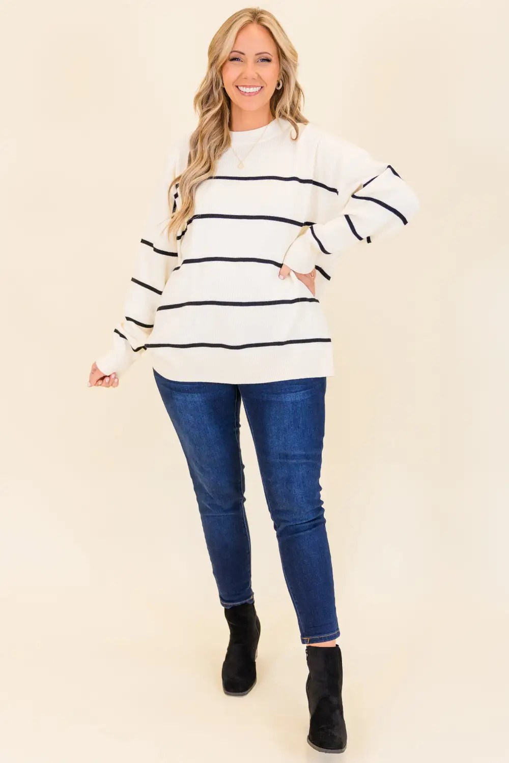 Lux Stripe Sweater, White