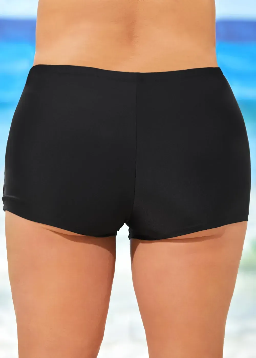 Black Mid Waisted Elastic Detail Swimwear Shorts