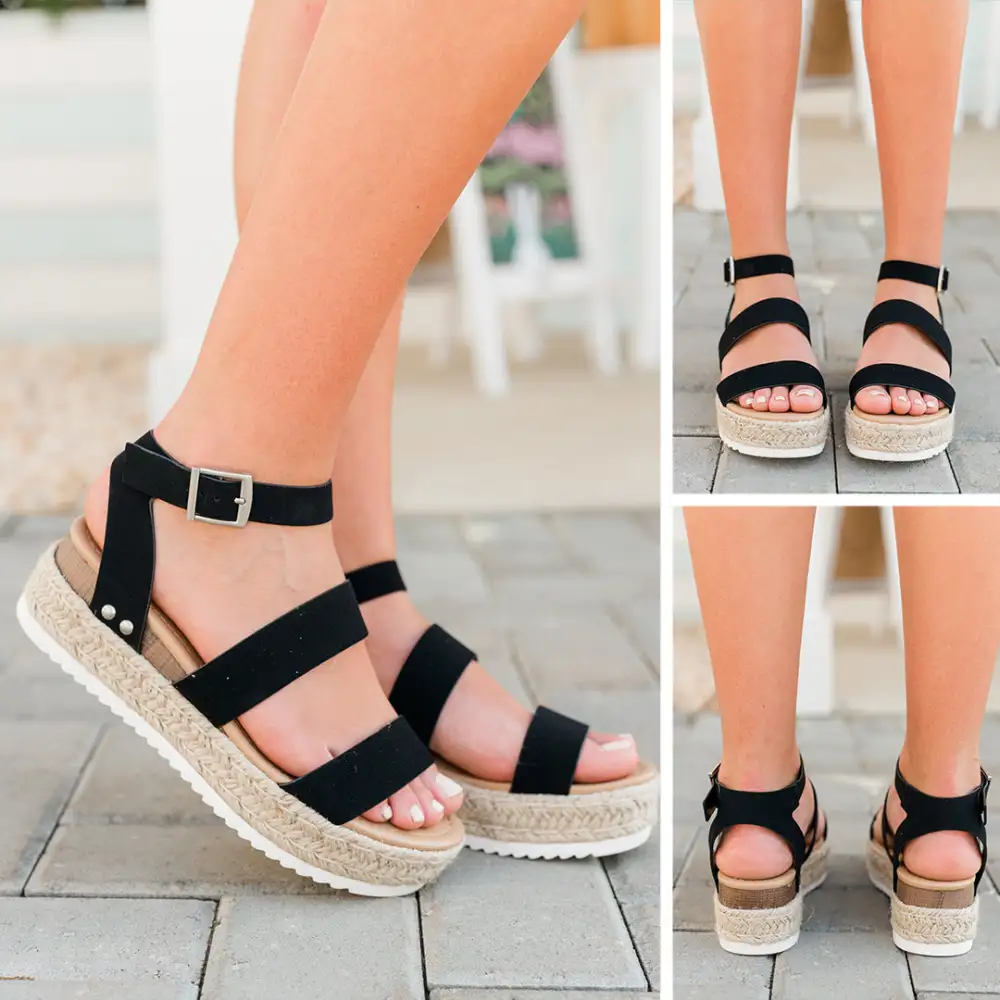 Take Chances Black Espadrille Platforms