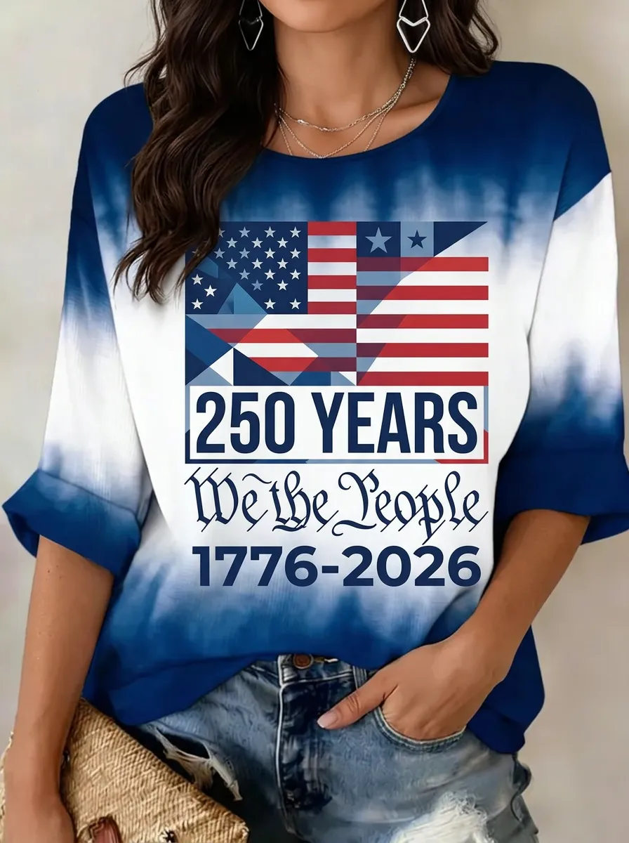 Women's USA Patriotic 250 Years We The People 1776-2026 Printed T-shirt
