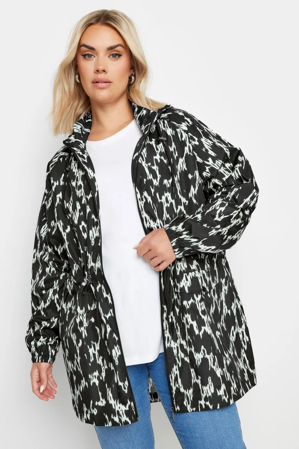 YOURS Curve Black Drawstring Lightweight Parka Jacket