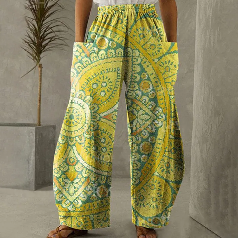 Vintage Floral Print Loose Casual Pants