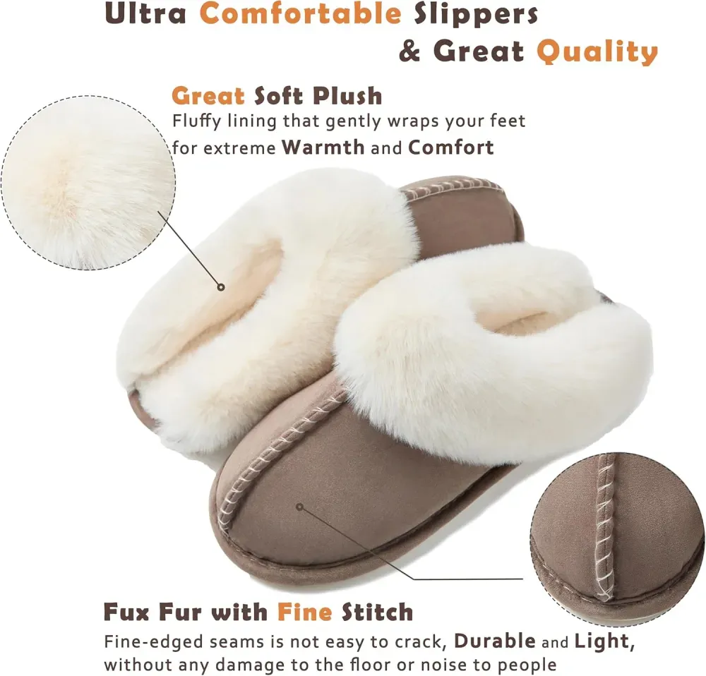 Womens Slipper with Memory Foam Fluffy Soft Warm Slip On House Slippers Anti-Skid Cozy Plush for Indoor Outdoor