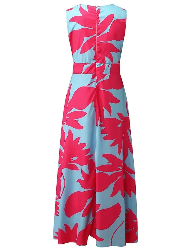 Women's Casual Dress Swing Dress Floral Dress Long Dress Maxi Dress Green Blue Pink Sleeveless Floral Print Spring Summer Deep V Hot Daily 2023 S M L XL XXL