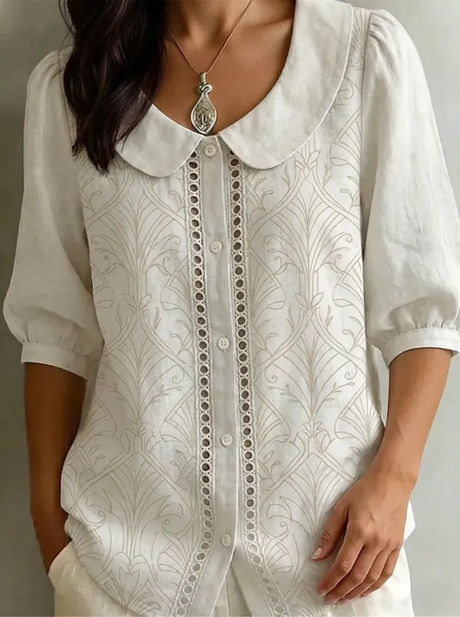 Women's Nashville Floral Art Deco Printed Peter Pan Collar Blouse