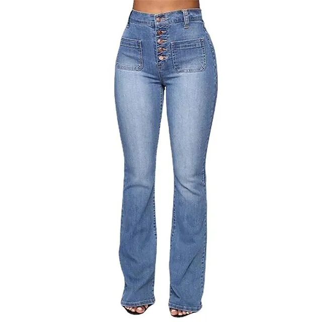 Women's Jeans Skinny Bootcut Full Length Denim Pocket High Cut Stretchy High Waist Fashion Office Casual Light Blue Dark Blue S M Autumn / Fall