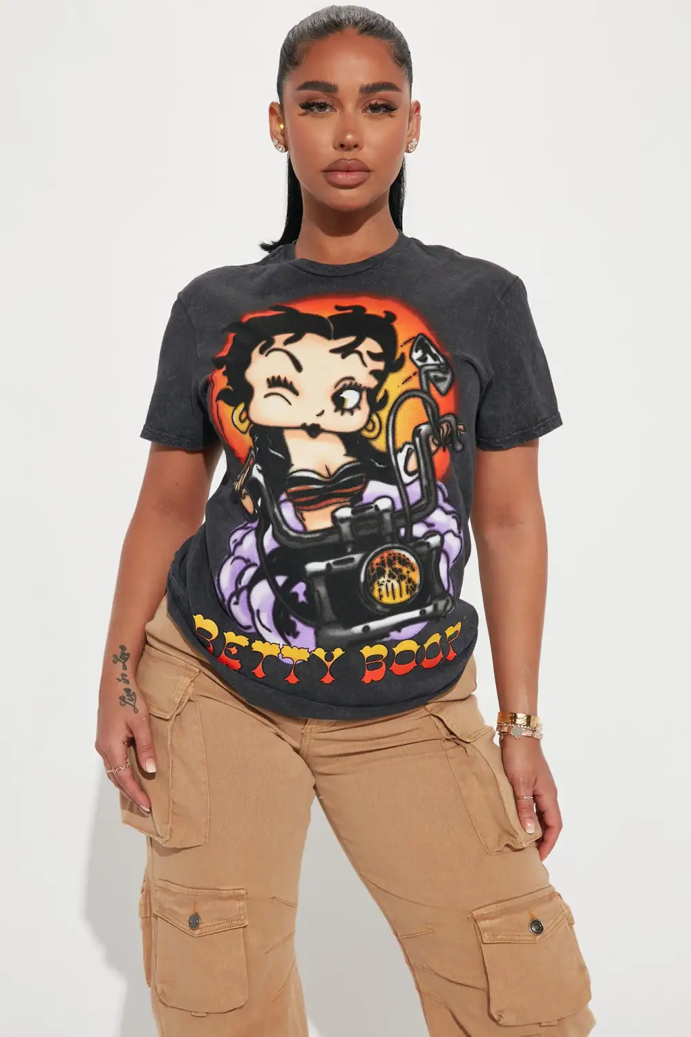 Betty Boop Mineral Wash T-Shirt - Black Wash