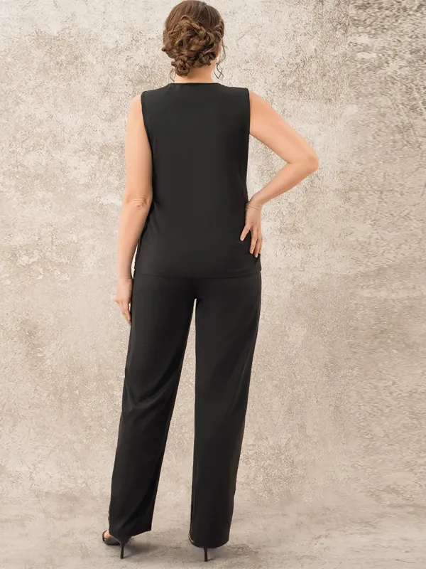 Sleeveless Printed Vest Solid Color Top Trousers Three-Piece Suit