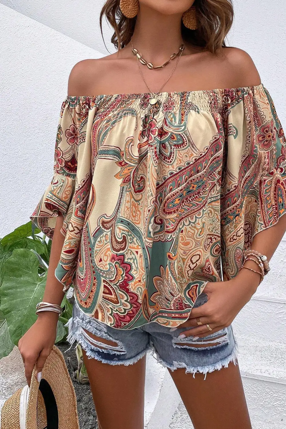 Paisley Ruffled Smocked Blouse
