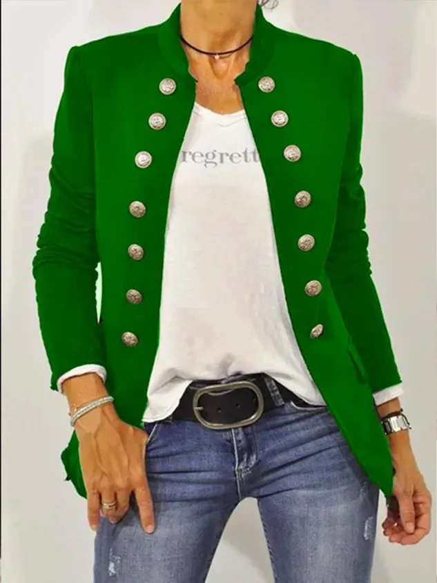 Black Long Sleeve Shift Buttoned Solid Jacket