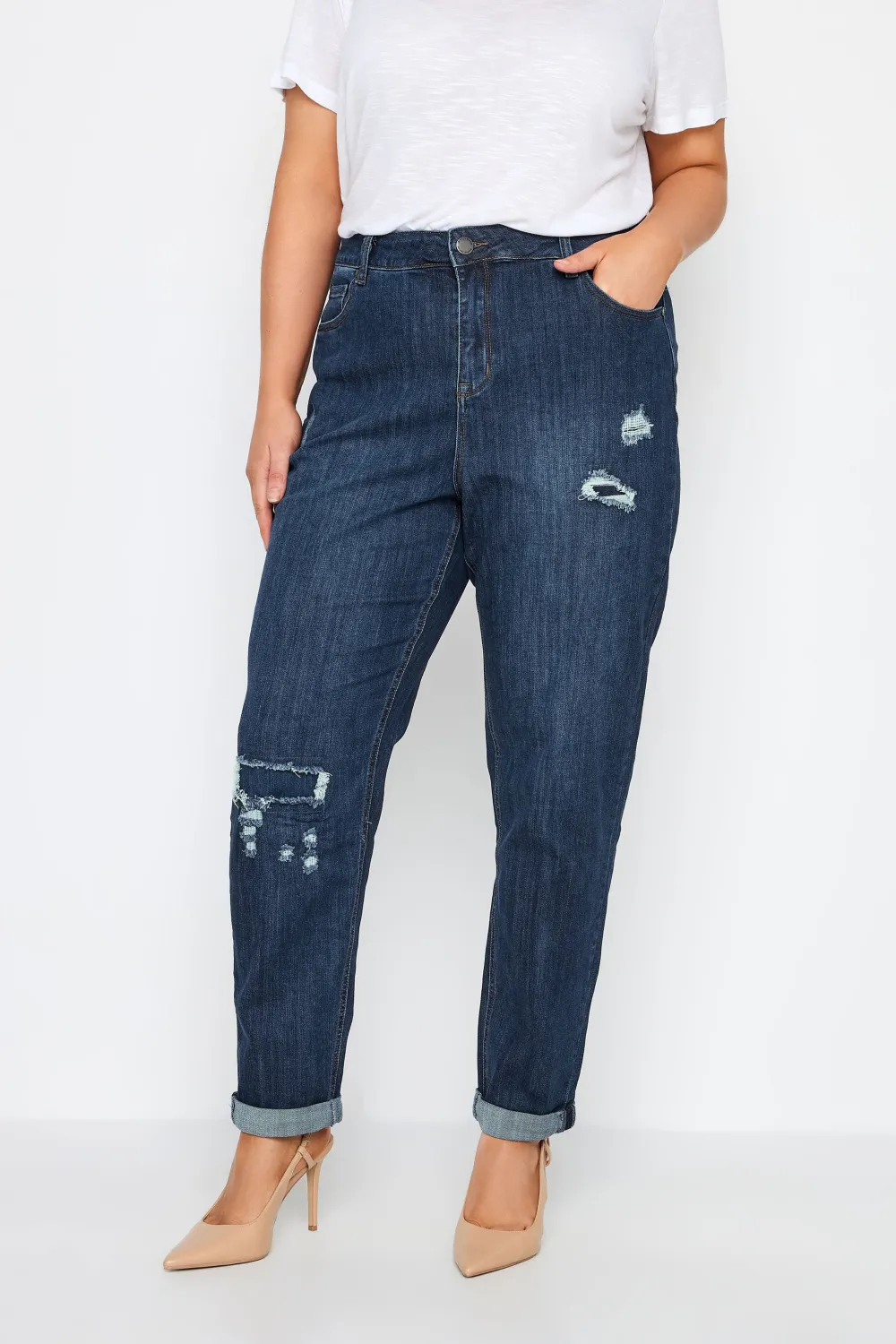 Evans Blue Dark Wash Distressed Girlfriend Tall Jeans