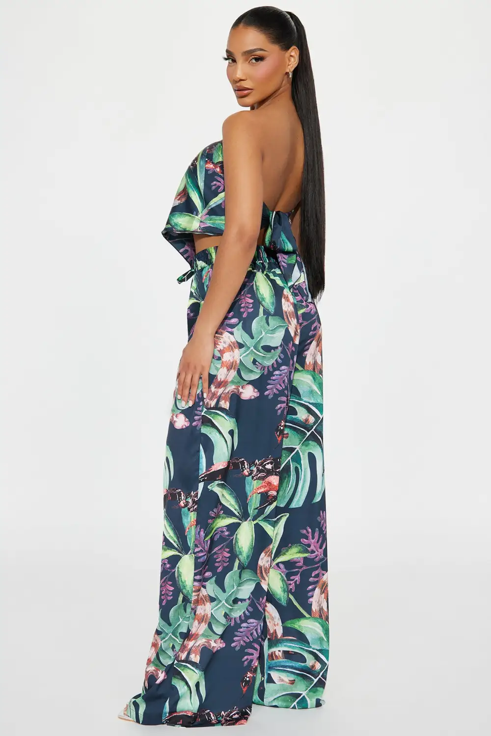Tropical Babe Satin Pant Set - Black/combo