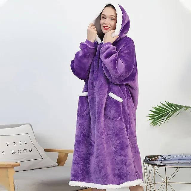 Oversized Wearable Blanket Christmas Flannel Thick Soft Warm Long Hoodie Blanket Big Hooded Sweatshirt Hoodie Blanket for Adults Women Girls Teenagers Teens Men Black