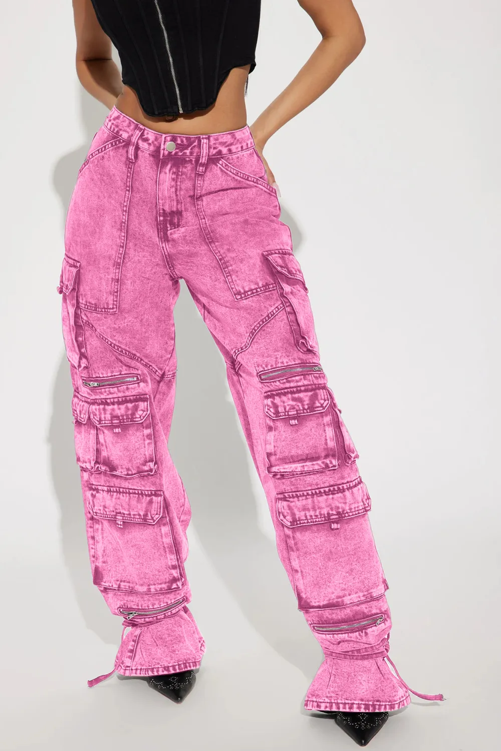 In The Mix Ankle Tie Cargo Jean - Pink