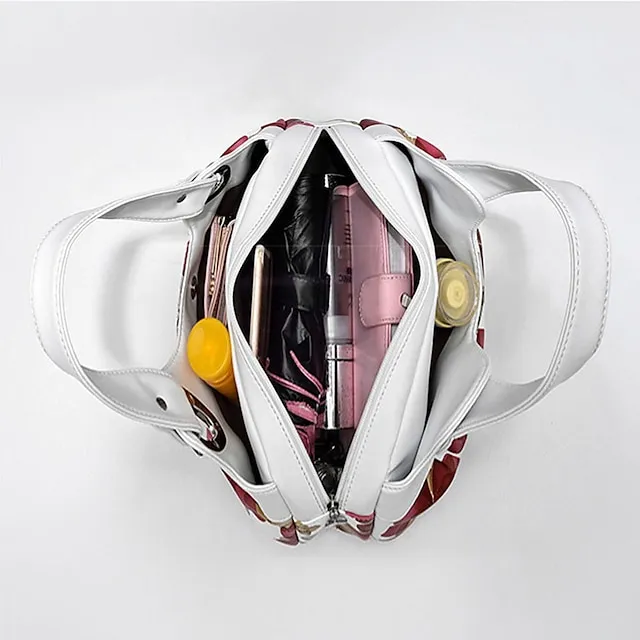 Women's Handbag Top Handle Bag PU Leather Office Daily Date Print Large Capacity Floral Print zebra Leopard White Rose