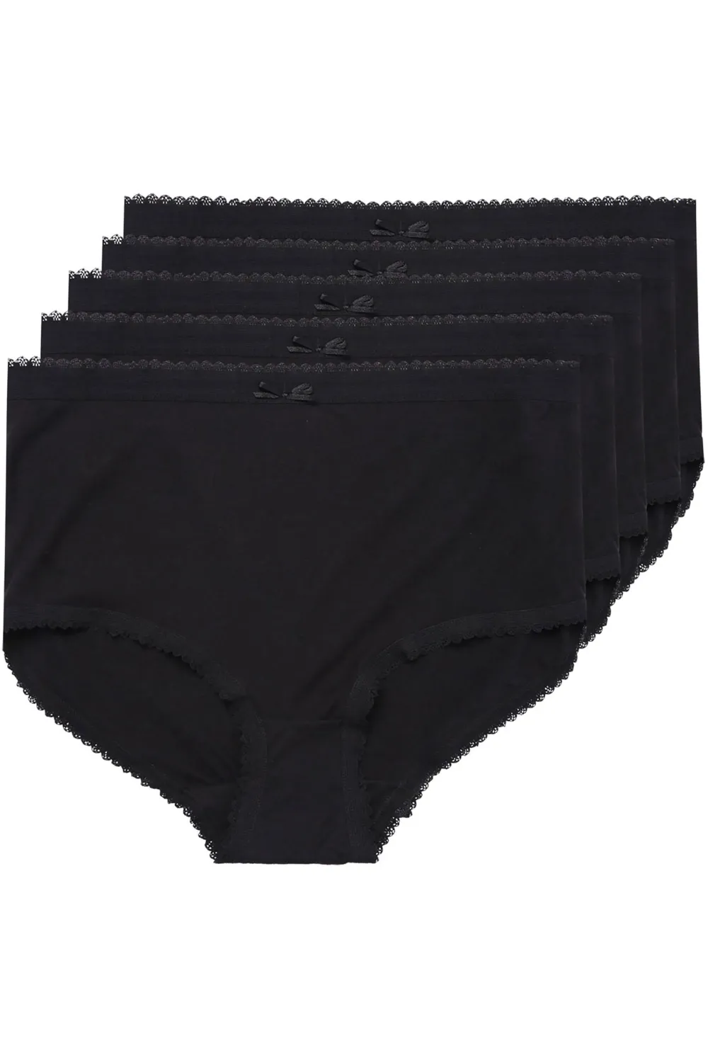 YOURS 5 PACK Curve Black Cotton High Waisted Full Briefs