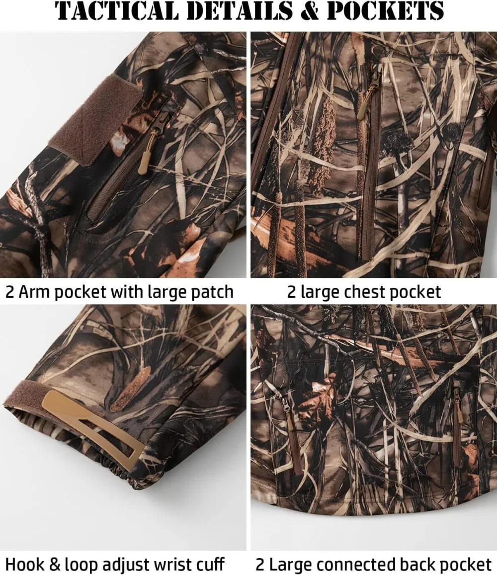 Men's Soft Shell Military Tactical Jacket Outdoor Camouflage Hunting Fleece Hooded Coat