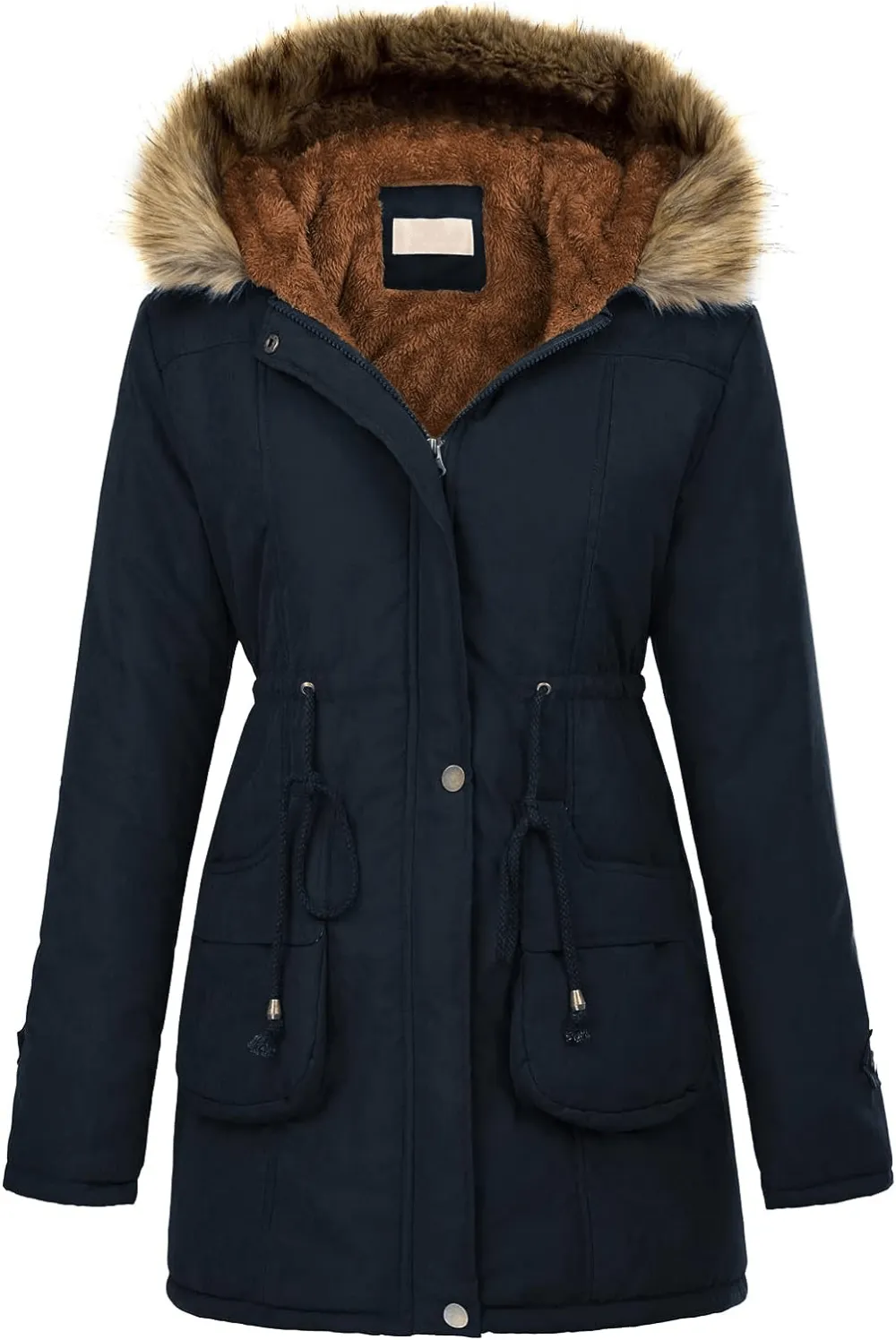 Women's Winter Coats Fleece Parkas Anoraks Hooded Military Jacket Coats M Black