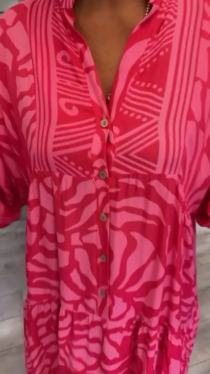 Women's Elegant Maxi Dress Plus Size V-neck Printed Loose Dress