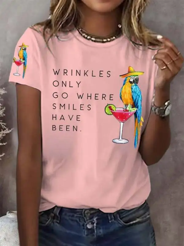 Retro Wrinkles Only Go Where Smiles Have Been Print T-Shirt