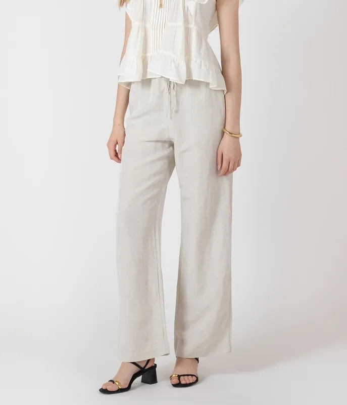 Drawstring Linen Blend Pull-On Pant