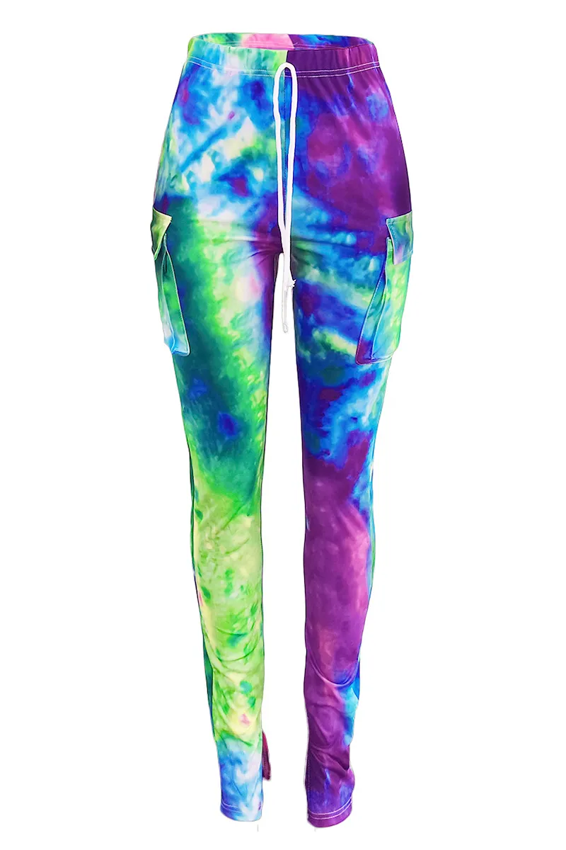 Tie Dye Drawstring Split Hem Pants