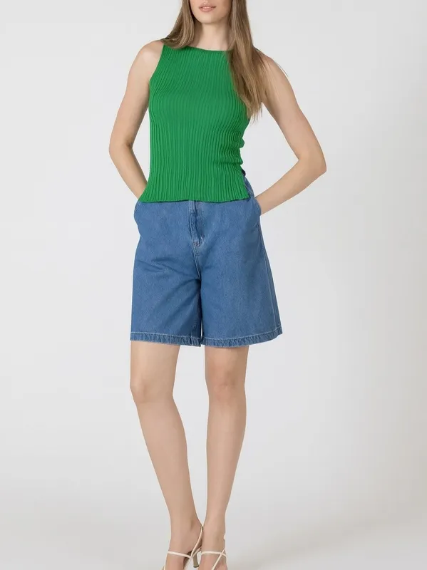 Boatneck Ribbed Sweater Tank Top