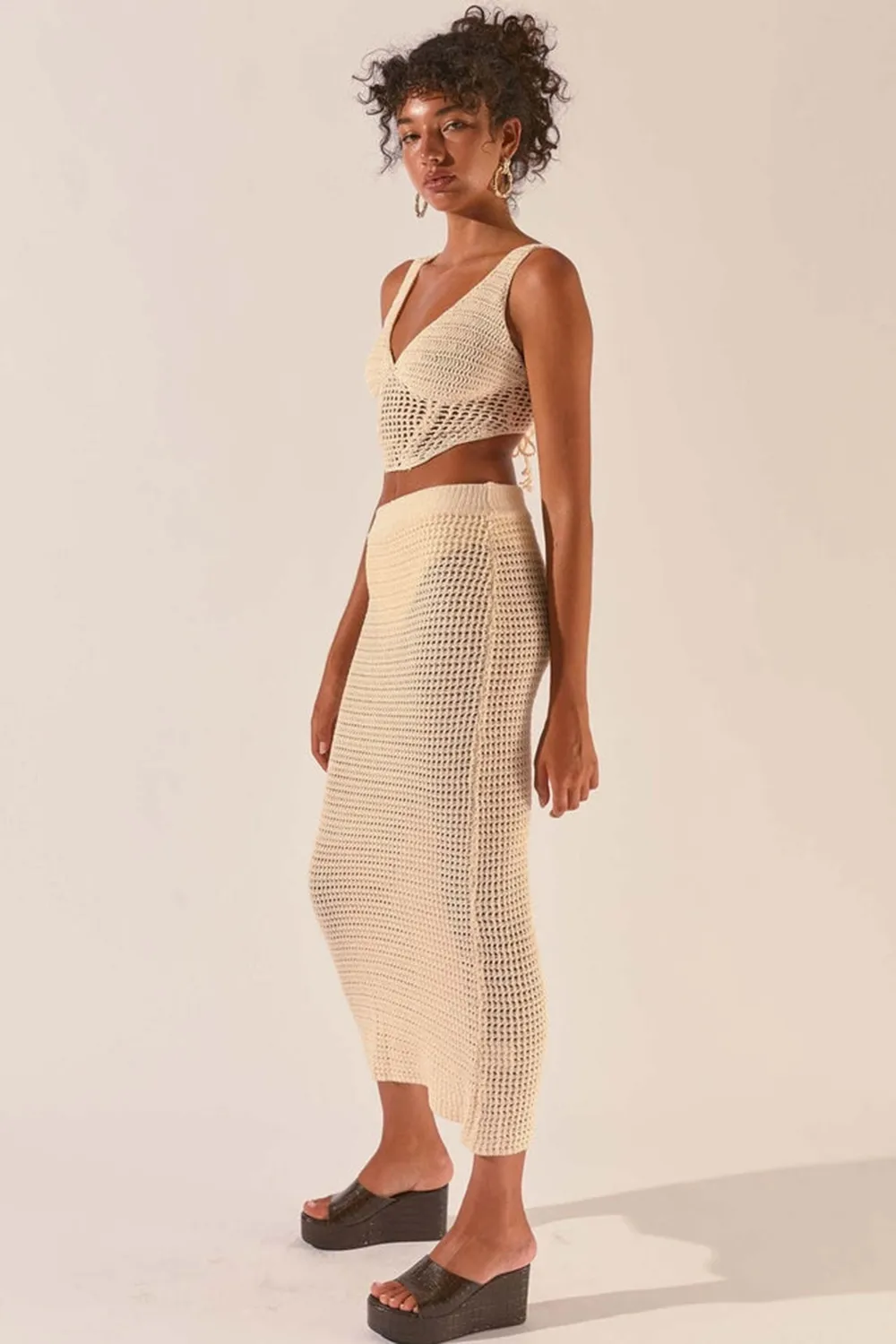 Crochet Midi Top + Skirt Set Dress