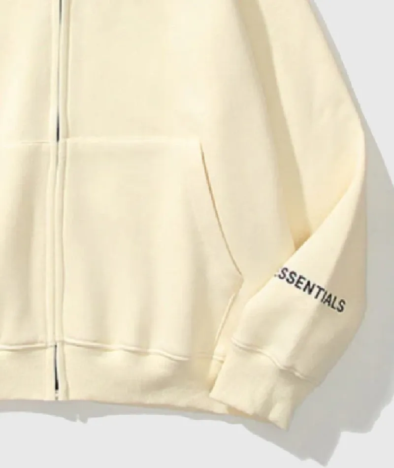 Reflective Print Zip-up Oversized Cream Hoodie