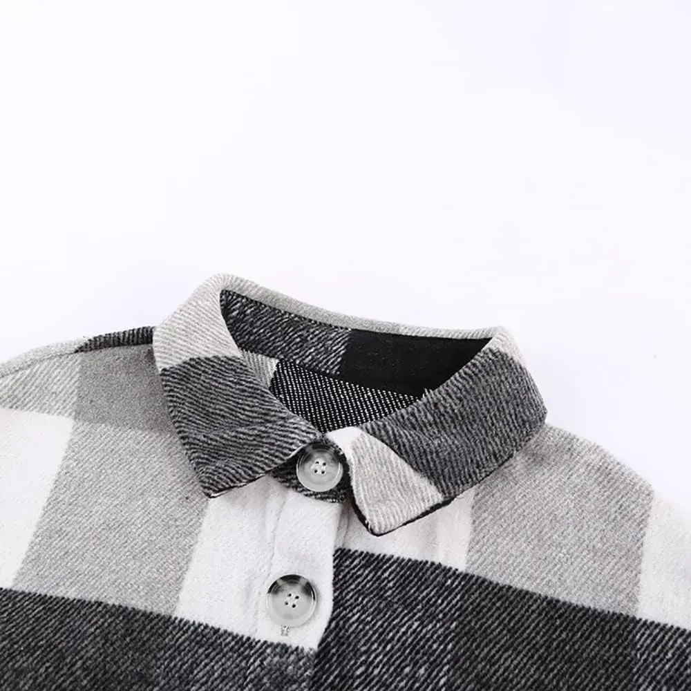 Women's 2023 Fall Clothes Plaid Shacket Jacket Long Sleeve Button Down Flannel Shirts Fashion Blouse