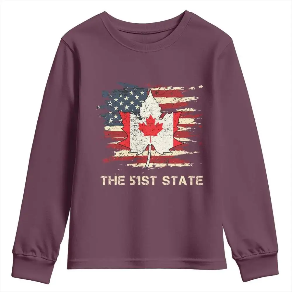 Canada The 51st State Youth Sweatshirt Canadian Maple American Flag TS09