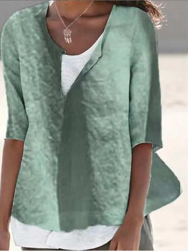 Women's Shirt Blouse Plain Black White Pink Half Sleeve Holiday Casual Beach V Neck Regular Fit