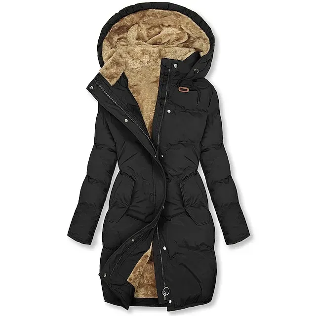 Women's Fleece Lined Parka & Leggings Thermal Warm Puffer Jacket Winter Coat Ankle-Length Winter Leggings Micro-elastic High Waist Tights