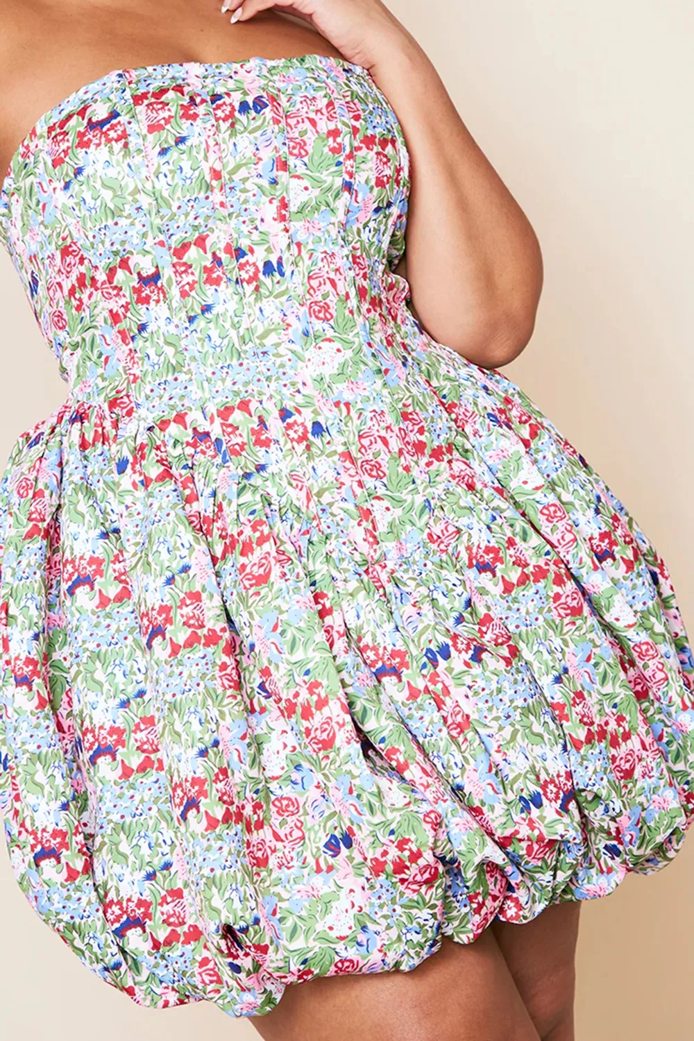 Plus Multi Floral Bandeau Puffball Dress