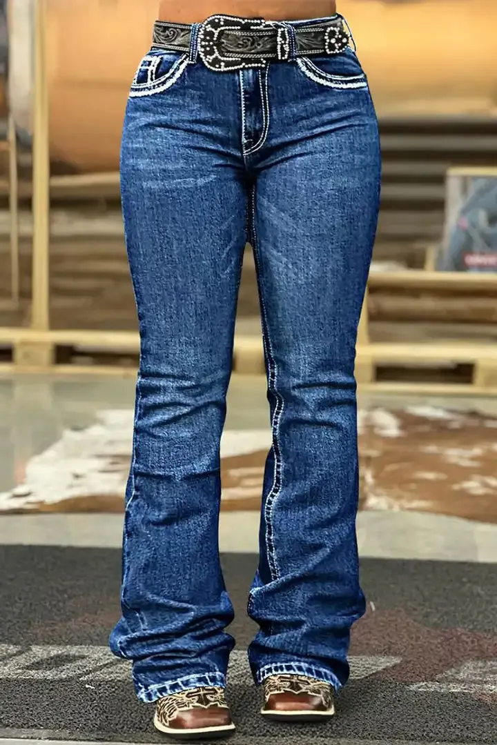 🔥2025 HOT SALE🔥Embroidery Mid Waist Bootcut Jeans Without Belt