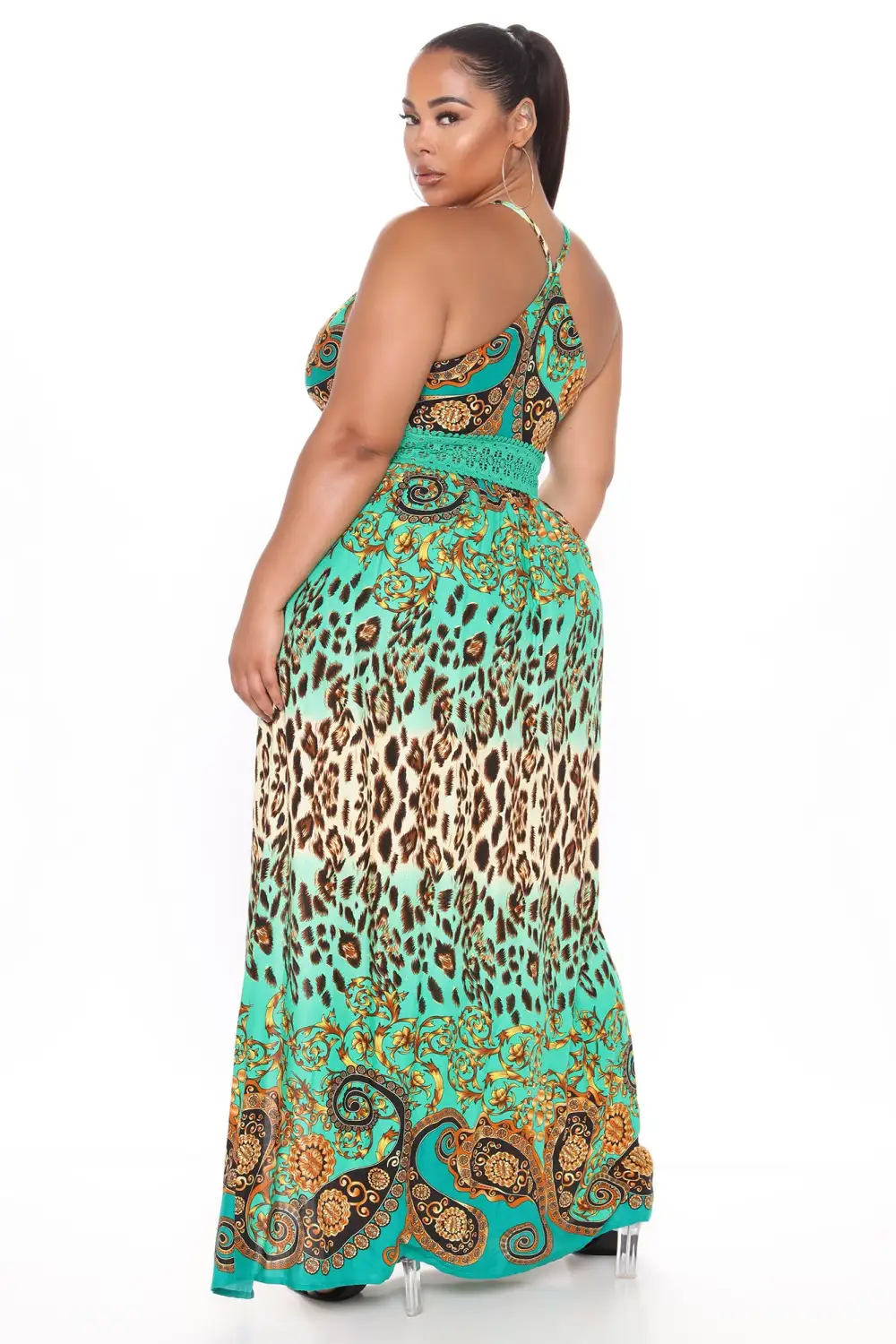Holy Slit Sleeveless Maxi Dress - Green/combo