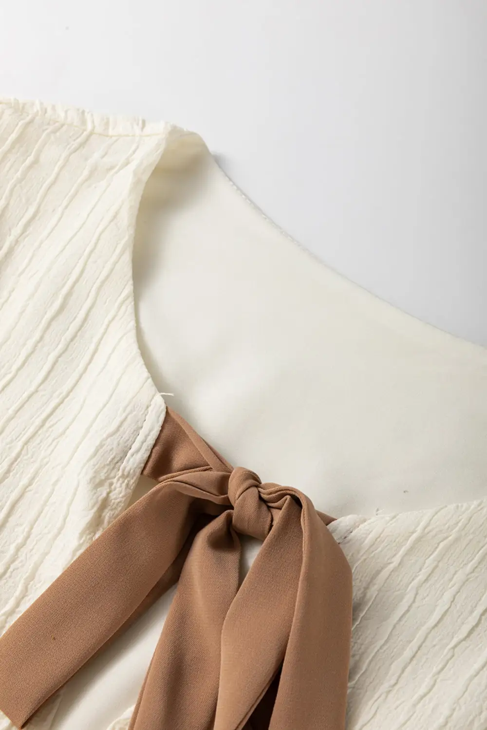 Bow Detail Textured Puff Sleeve Blouse
