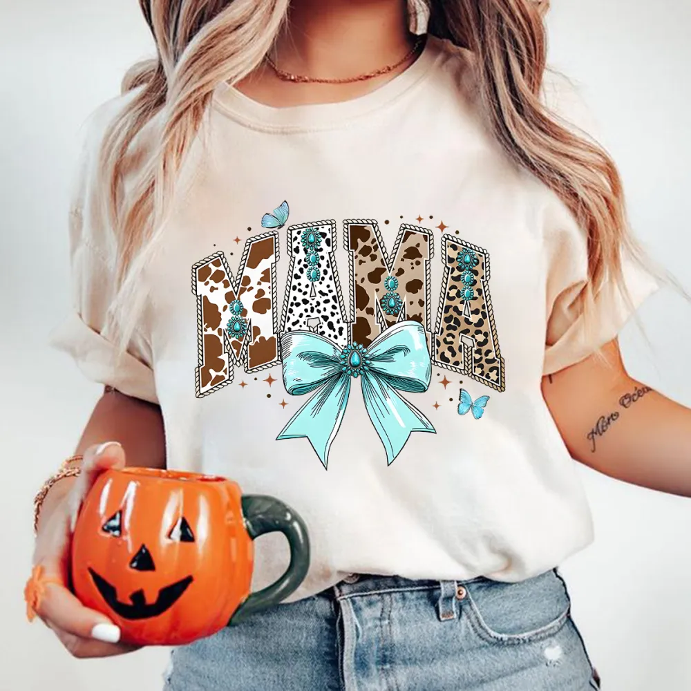 Western Cowboy Mom Printed Round Neck Short Sleeve T-Shirt